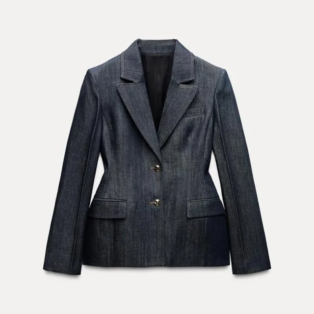 Dark Blue Temperament Waist controlled Style Denim Suit Denim Jacket - Shop at LoveMi