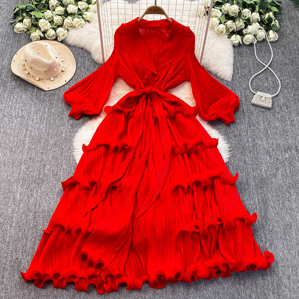 Waist Slimming A- Line Ruffled Cake Dress