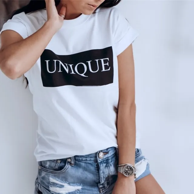 European And American Digital Printing Casual Round Neck T shirt White - Shop at LoveMi