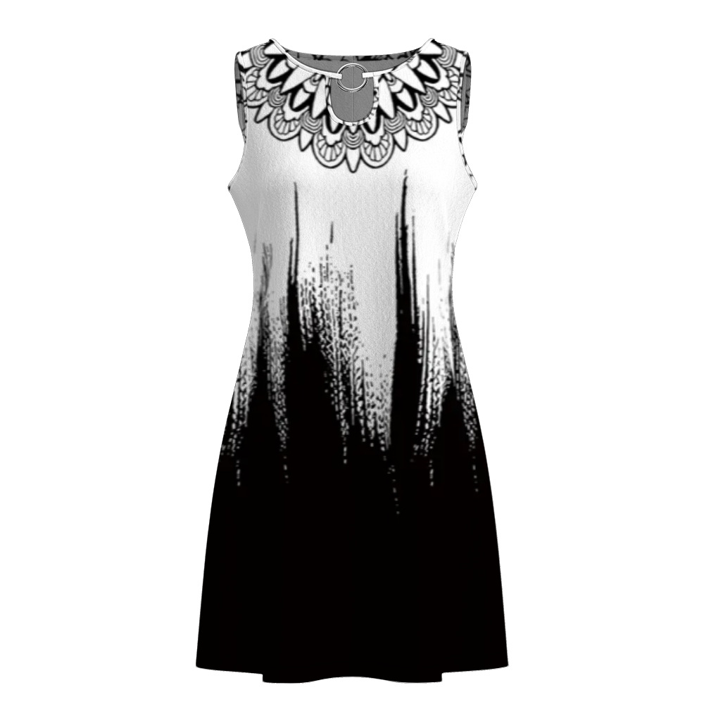 Women's 3D Printed Fashion Round Neck Hollow Sleeveless Dress