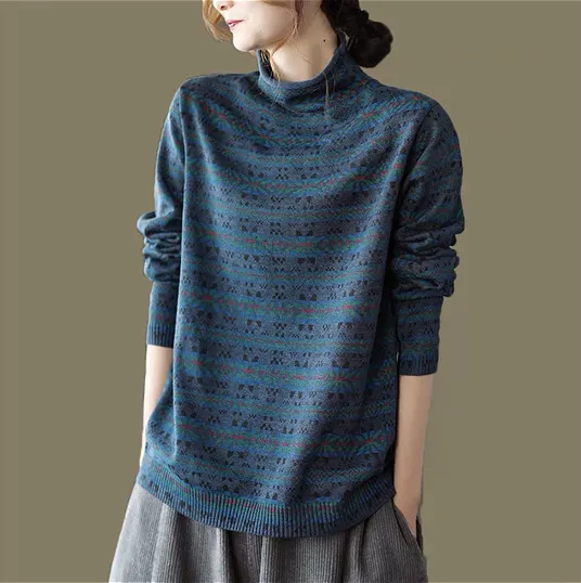 Fashionable All match Retro Pullover Top For Women Blue - Shop at LoveMi