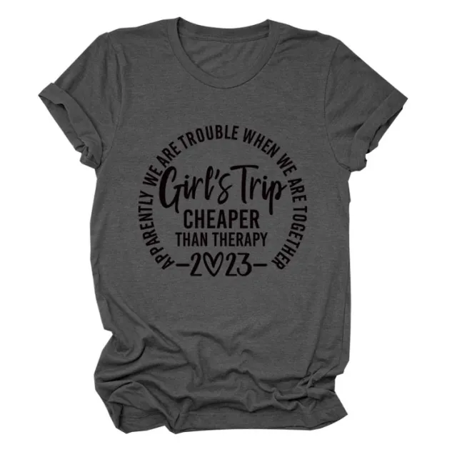 Letter Crew Neck Short Sleeve Loose Women's T shirt Dark Gray Black Font - Shop at LoveMi