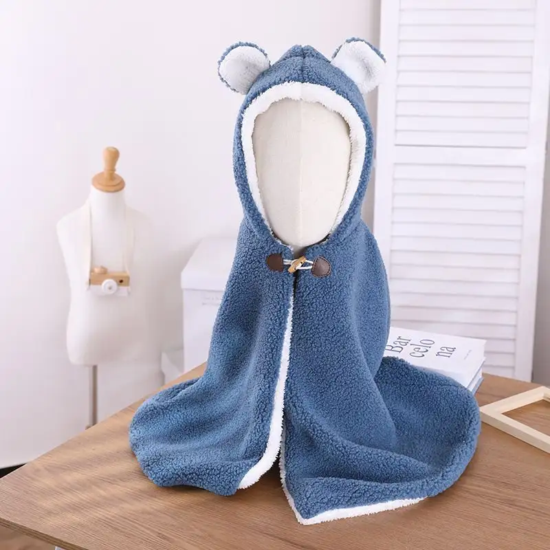 Child Bear Modeling Fleece-lined Warm Shawl