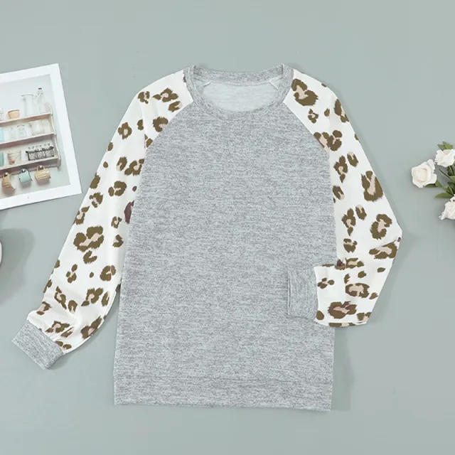 Women's Polyester Leopard Print Sweater Gray - Shop at LoveMi