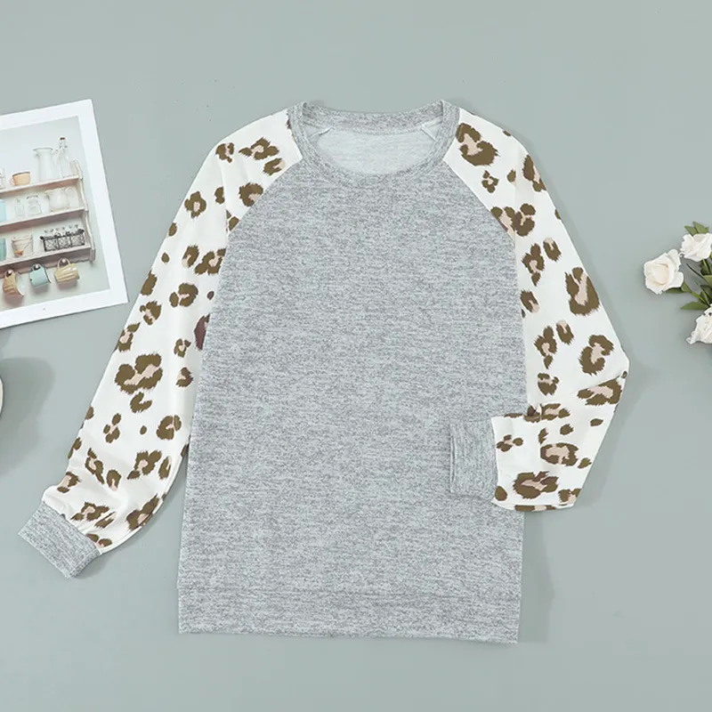Women's Polyester Leopard Print Sweater - Gray
