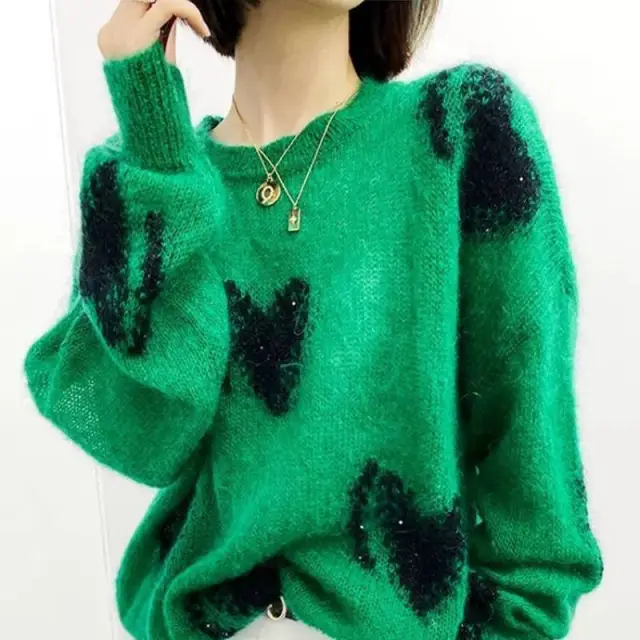 Loose Slimming Plus Size Long Sleeve Top Outerwear Sweater Green - Shop at LoveMi