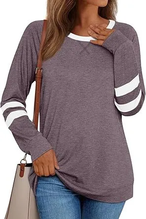 Women's Long sleeved Shirt Casual Round Neck Multicolor Top Cameo Brown - Shop at LoveMi