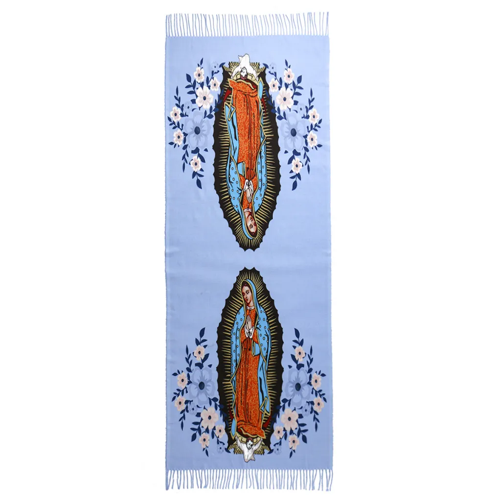 Virgin Printed Cashmere Women's Scarf All-match Warm Bib Shawl - Blue