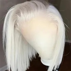 Pure White Dyed Wig Front Lace Bob Haircut - White - View 1