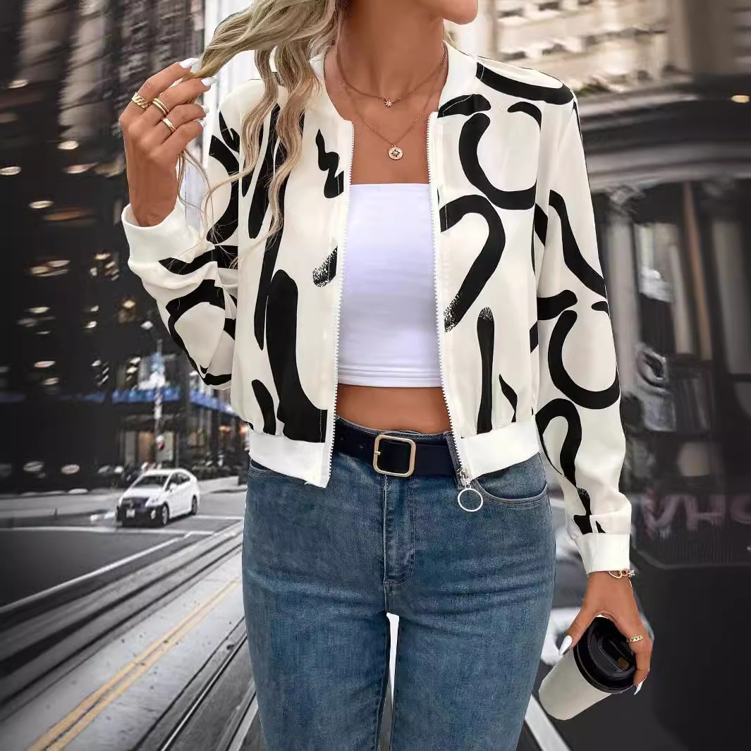 Women's Printed Zipper Baseball Jacket Casual