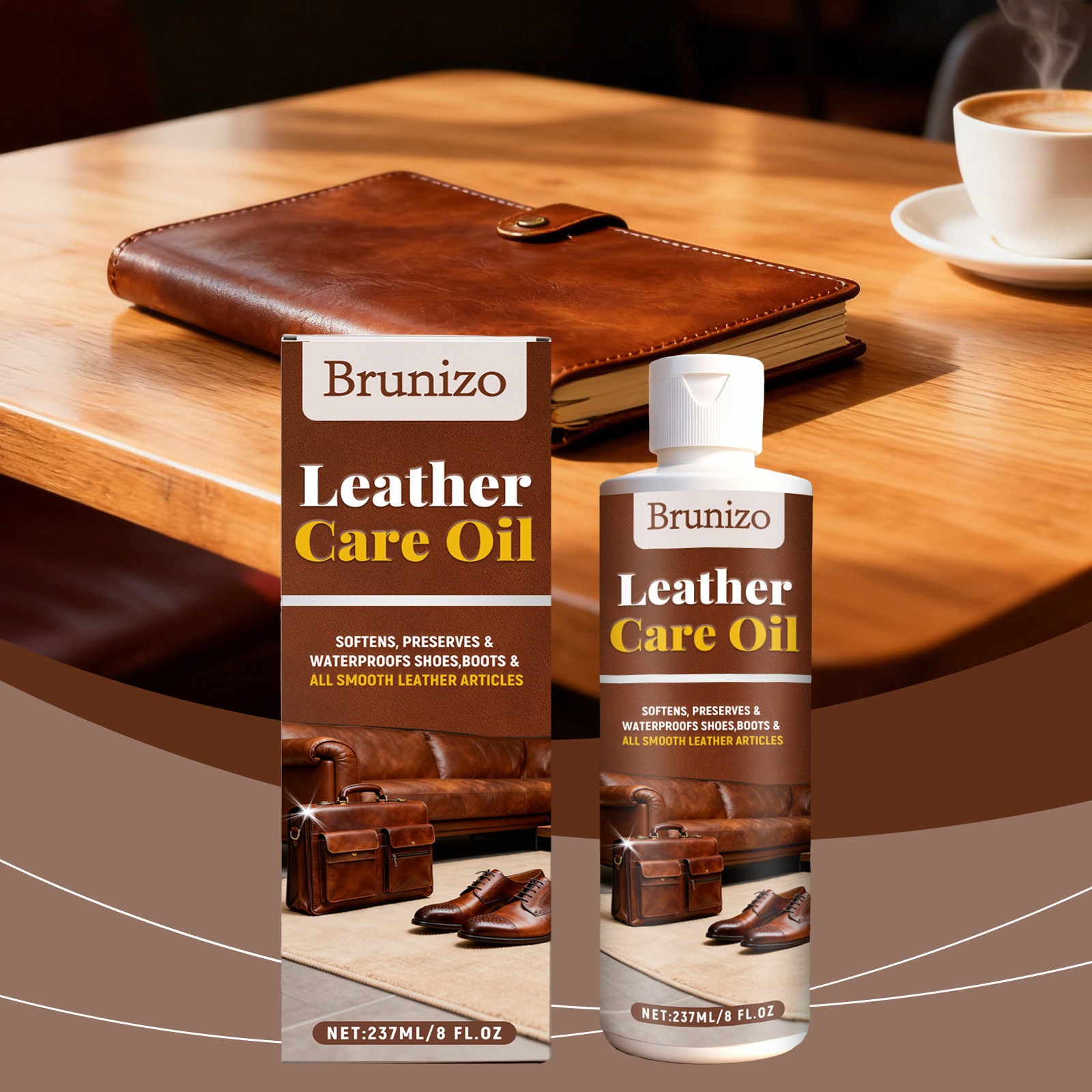 Professional leather cleaner complete product view with ingredients