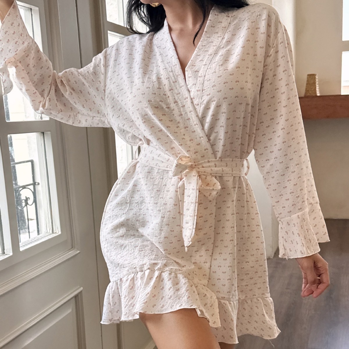 Casual Floral Minimalist Bubble Chiffon Nightgown 4