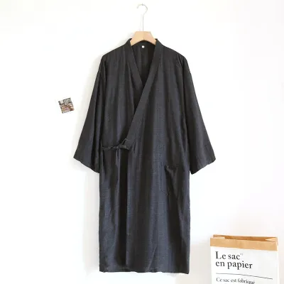 Japanese Style Lace-up Kimono Pajamas Men's Spring And Summer Pure Cotton Thin