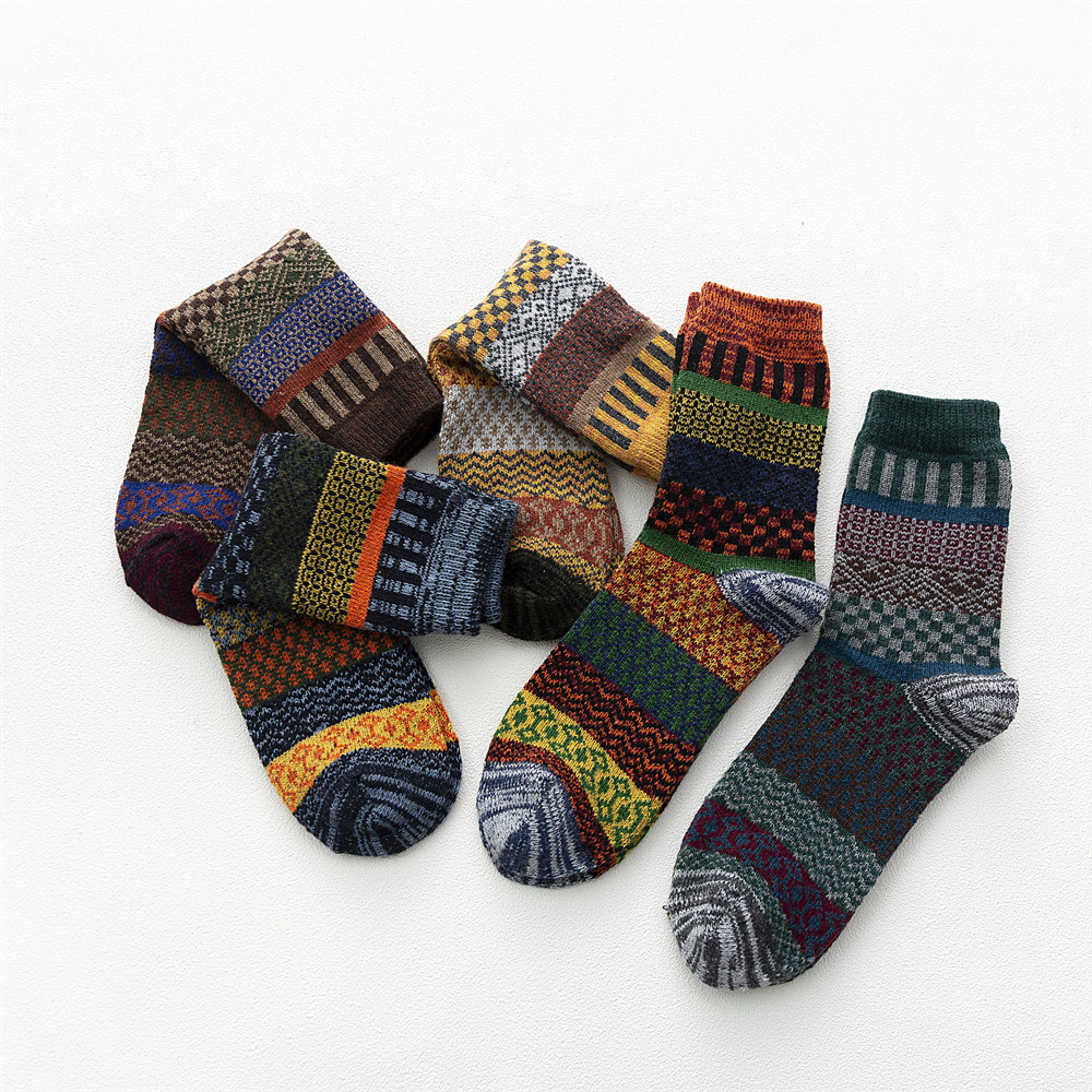 Title 5, Mens Stripe Thickened Mid-tube Wool Socks. War...