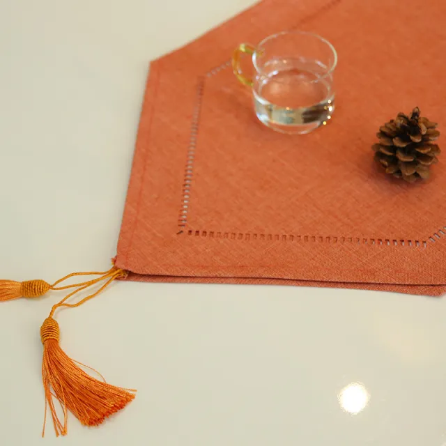 Hollow Flat Corner Coffee Table Solid Color Linen like Eyelet Fringe Tablecloth 18 Orange - Shop at LoveMi