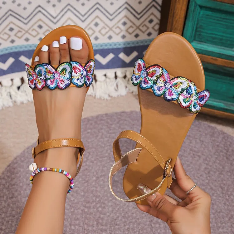 Vacation Light Butterfly Plus Size Beach Sandals - One Word-36