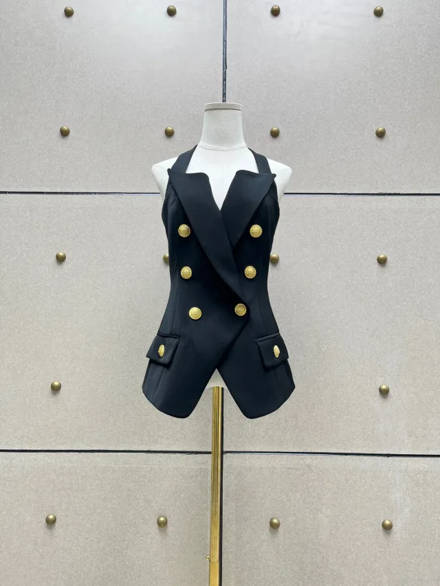 Double Breasted Temperament Small Sling Vest Jacket Black - Shop at LoveMi