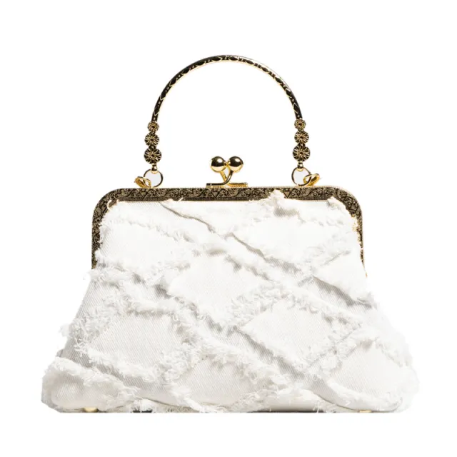Washed Denim Style Stitching Rhombus Clip Bag Fashion Chain Shoulder Messenger Bag White - Shop at LoveMi