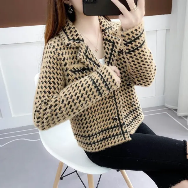 Women's Square Collar Cardigan Woolen Coat Autumn And Winter Korean Style Camel - Shop at LoveMi