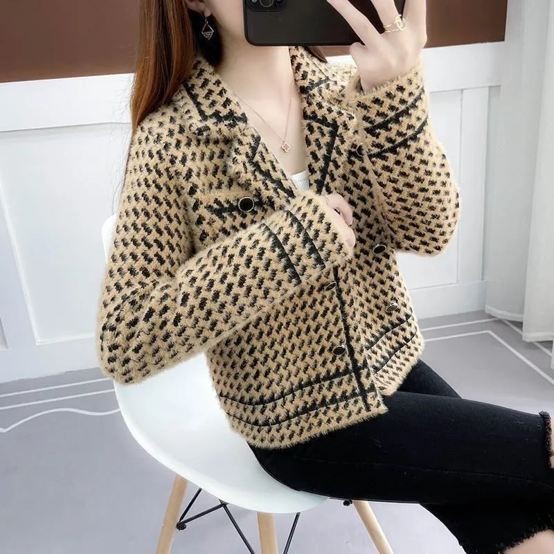 Women's Square Collar Cardigan Woolen Coat Autumn And Winter Korean Style - Camel