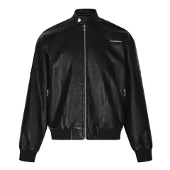 Retro Street Maillard PU Leather Colour Rivet Coat - Black - View 1