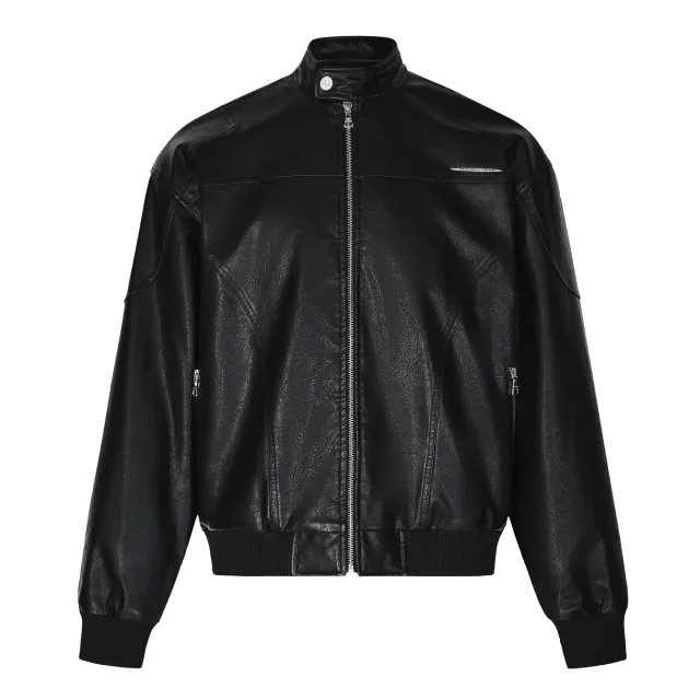 Retro Street Maillard PU Leather Color Rivet Coat Black - Shop at LoveMi