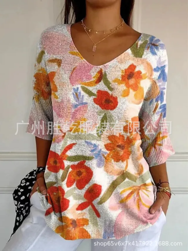 Fashion Casual V neck 3D Printed Geometric Top For Women Color 18 Xs - Shop at LoveMi