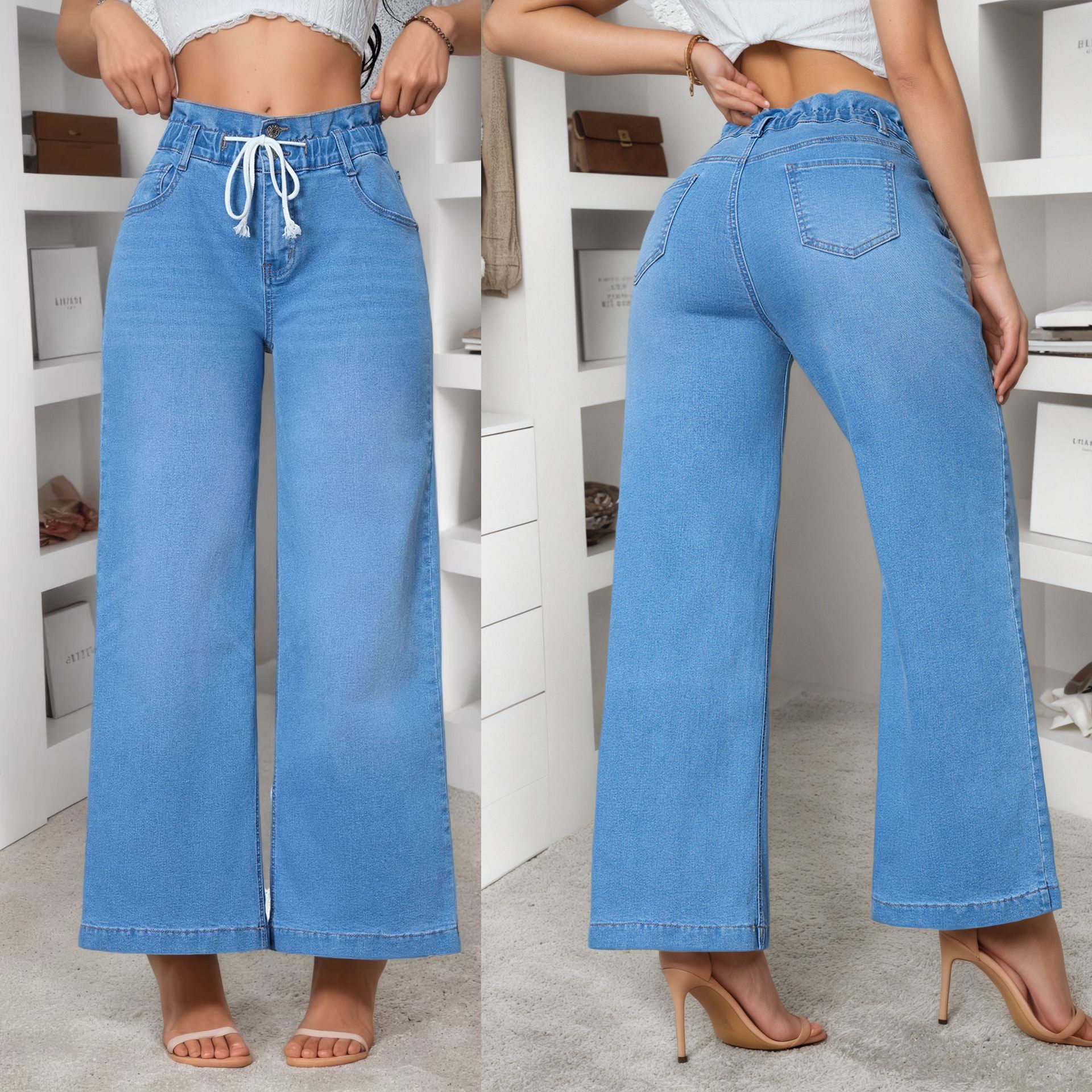Summer New Stretch Denim Women's Wide-Leg Pants