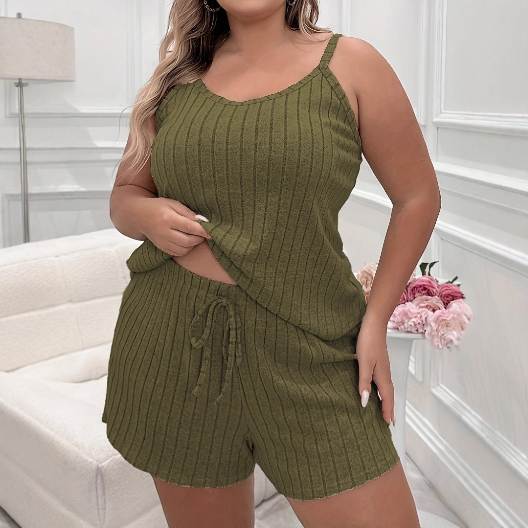 Fashionable Solid-Color Camisole And Shorts Set Stylish Casual Nightdress For Women