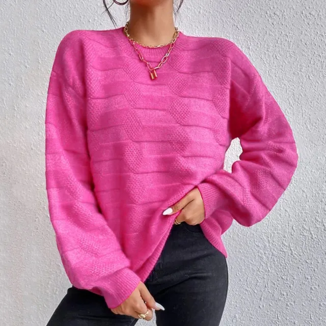 European And American Pure Color All matching Simple Fashion Sweater Rose Red - Shop at LoveMi
