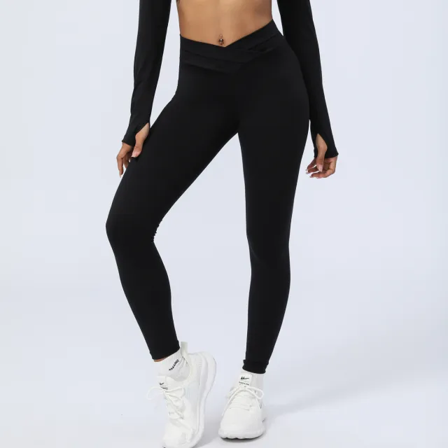 Cross Stitching Yoga Leggings Sports Workout Clothes Trousers Black - Shop at LoveMi