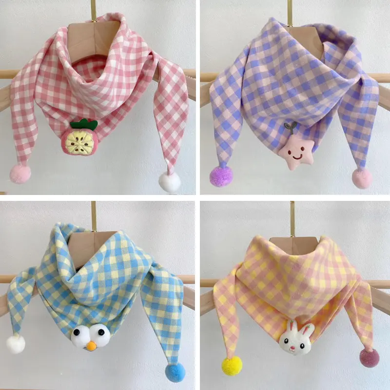 Korean-style Cotton-linen Plaid Childrens Scarf Versatile