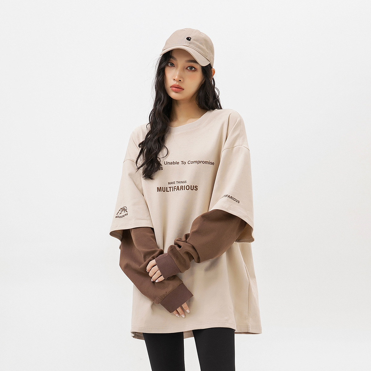 Men's And Women's Fashion Color Contrast Fake Two-piece Loose Round Neck Sweater