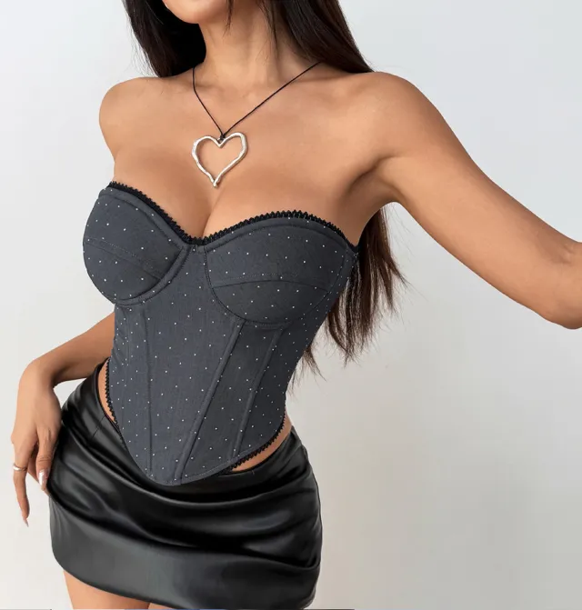 Three dimensional Decorative Underwire Fishbone Bra Top With A Waist cinching Design Gray - Shop at LoveMi