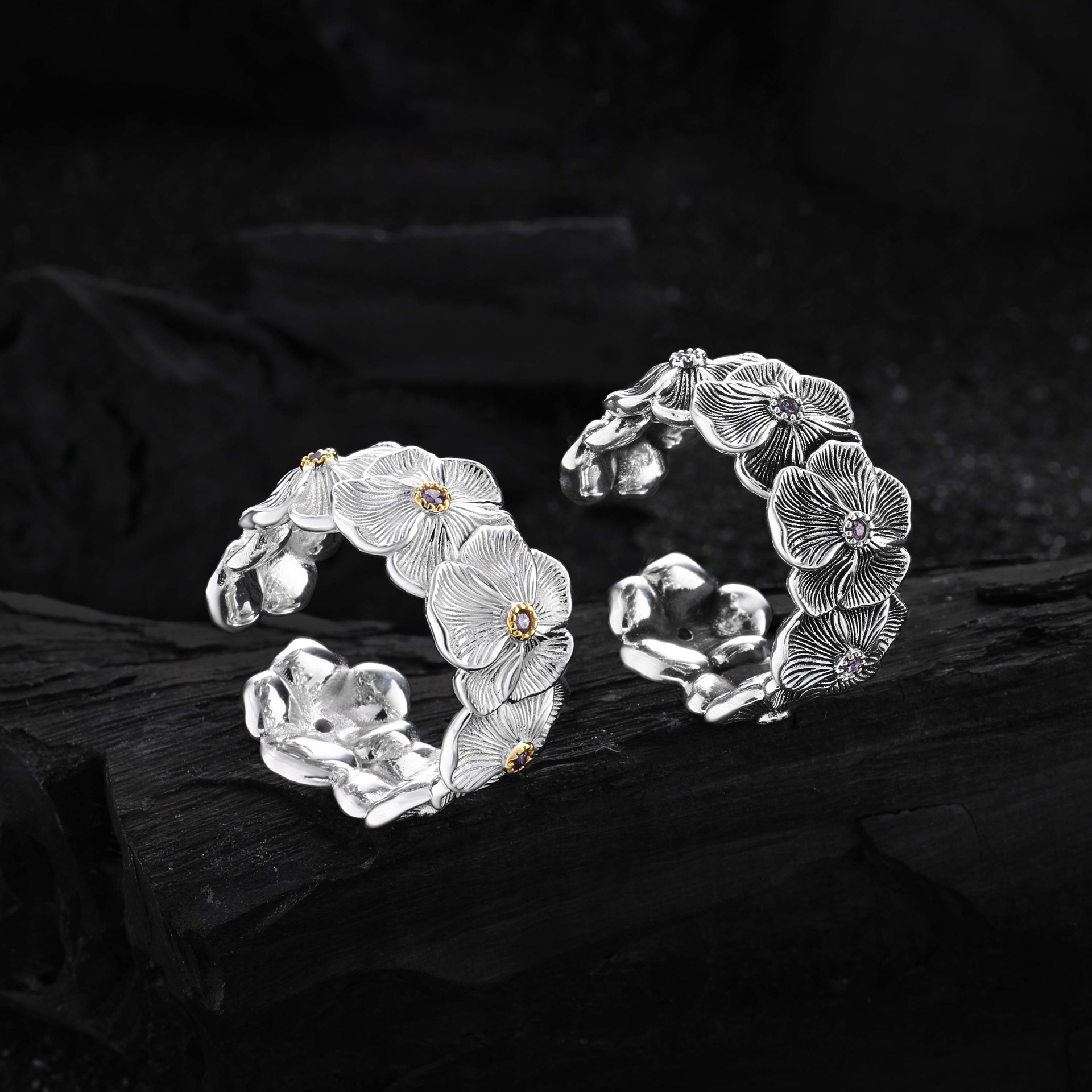 Niche Vintage Design 925 Sterling Silver Gardenia Wideband Ring For Women