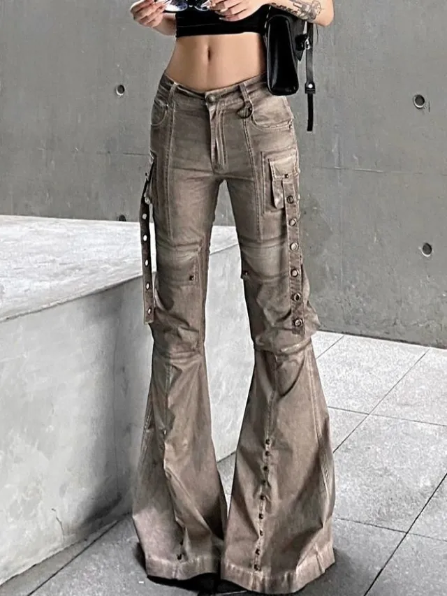 Women's Large Size Washed Brown Workwear Skinny Jeans - Shop at LoveMi
