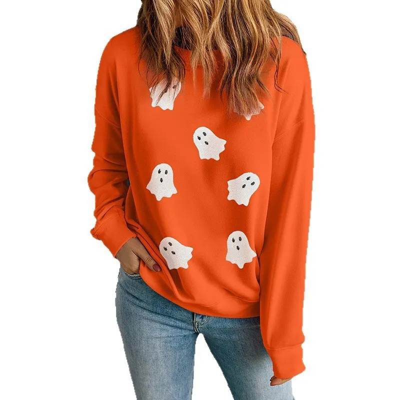 Pullover Long Sleeve Women Fashion Printed Loose Sweatshirt Women - Orange