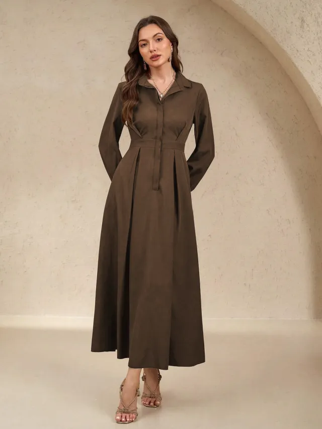 Fashionable And Elegant Long sleeved Dress For Women Brown - Shop at LoveMi