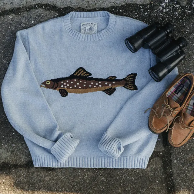 Fashion New Retro Casual Round Neck Loose Knitted Sweater Blue - Shop at LoveMi