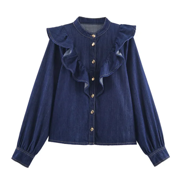 Autumn Denim Layered Decorative Shirt And Pants Top - Shop at LoveMi