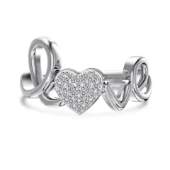 S925 Sterling Silver Ring LOVE Loving Heart Zircon - Platinum Dy121141Swwh - View 1