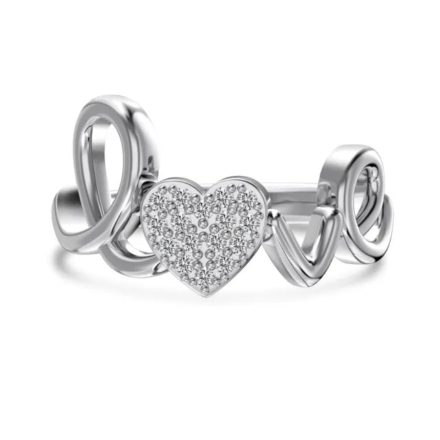 S925 Sterling Silver Ring LOVE Loving Heart Zircon Platinum Dy121141Swwh - Shop at LoveMi