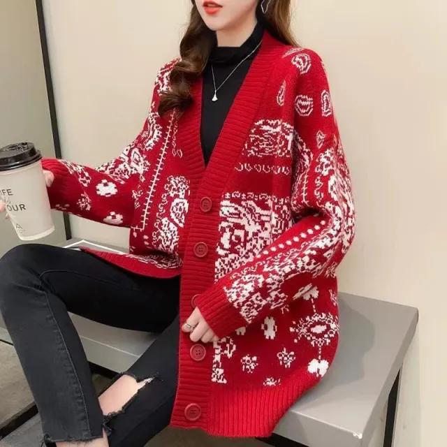 Retro Lazy Style Design Loose Niche Knitted Cardigan Red - Shop at LoveMi