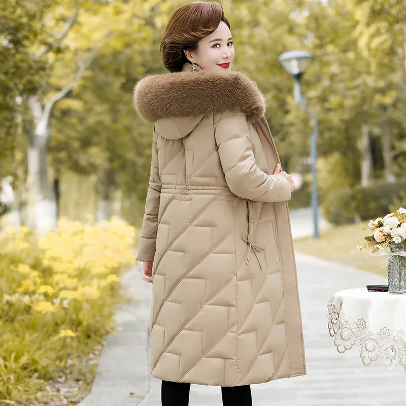 Long Below The Knee Middle-aged And Elderly Cotton-padded Clothes Women's Mid-length Thickened - Khaki
