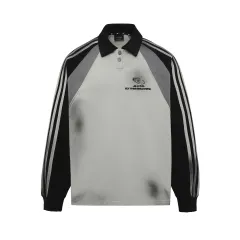 Street Distressed Color Matching Letters Long Sleeve Men's And Women's Tops - Black - View 1