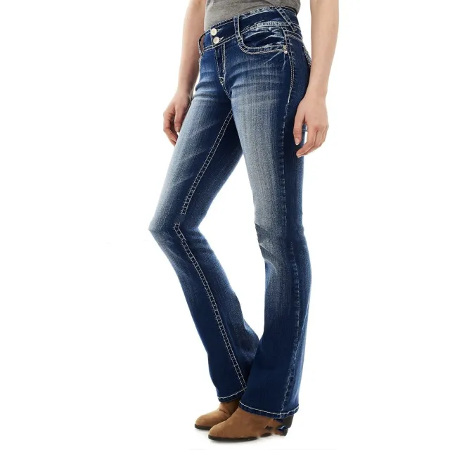 Women's Slim fit Washed Embroidered Sweet Curve Jeans Dark Blue - Shop at LoveMi