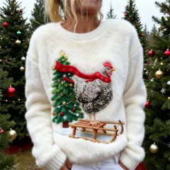 Women's Thick Fleece Hoodie With Multiple Patterns And A Personalized Style - Chicken - View 1