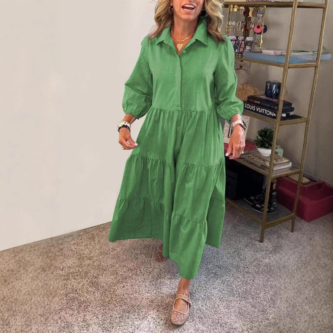 European And American Autumn And Winter Women's Casual Polo Collar Shirt Dress
