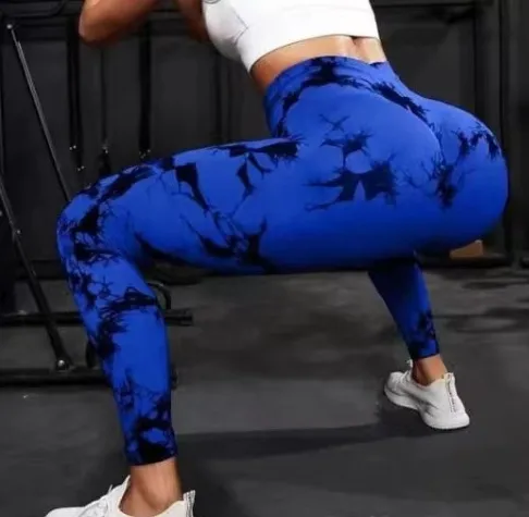 Tie dyed Fitness Trousers High Waist Hip Lift Sports Skinny Running Sexy Blue - Shop at LoveMi