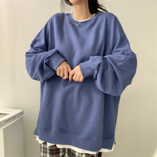 Women's Loose All matching Fleece lined Solid Color Hoodie Blue - Shop at LoveMi